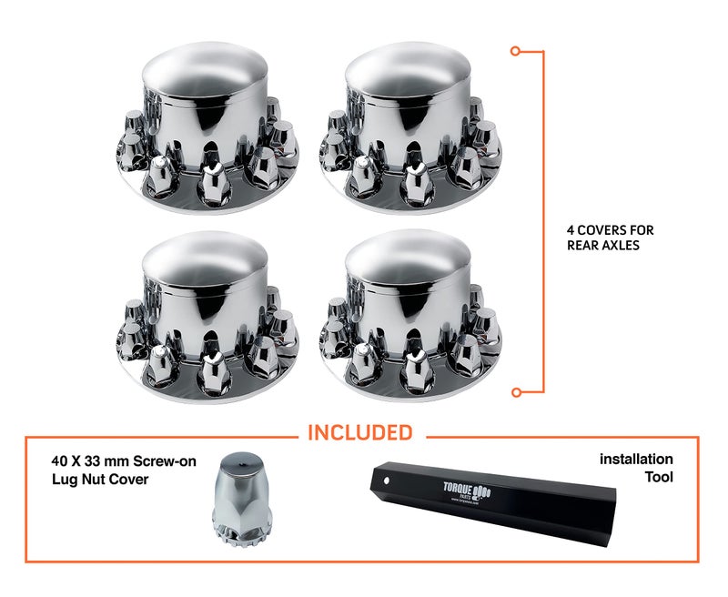 Torque طقم 4 من أغطية صمولة العجلات لمحور العجلات الخلفية 33 مم قابلة للتركيب على شاحنة نصفية (مطلية بالكروم من بلاستيك ABS) (تناسب عالمي) (TR584-TWC) - Image 2